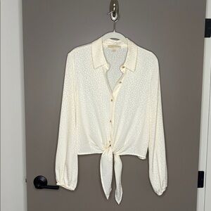 Michael Kors Cream Button Down Tie-Front Blouse - Sz M